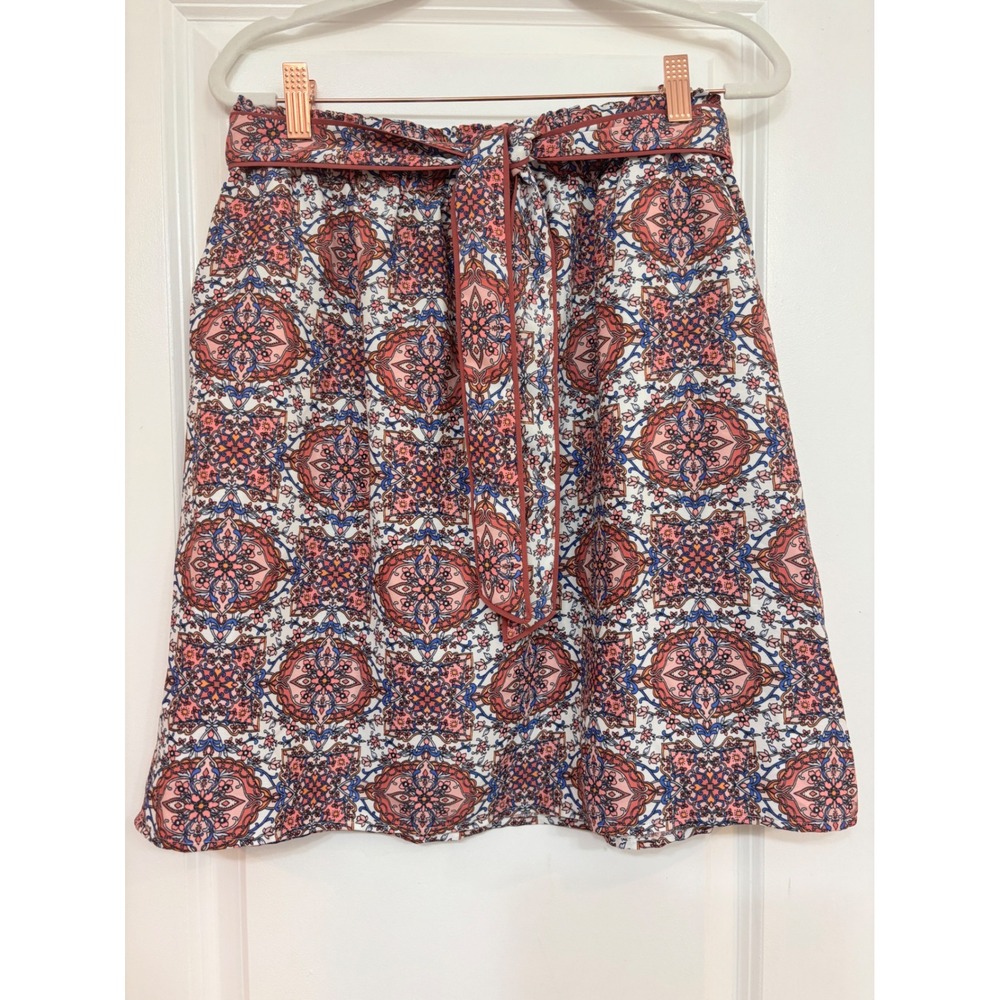 LOFT Womens Multicolor Medallion Print Paperbag Waist A-Line Skirt Pockets M
